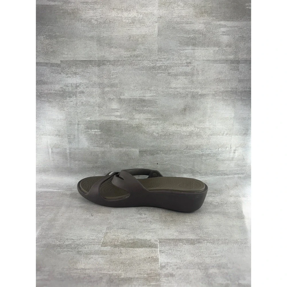 Crocs Patricia Wedge Sandals Women Sz 9 Brown Olive Green Multi Strap Slide